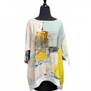 NEW 3 POTATO women's abstract tunic in white multi